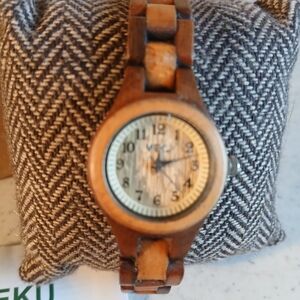 Women's Wooden Watch with Brown Accents By Meku